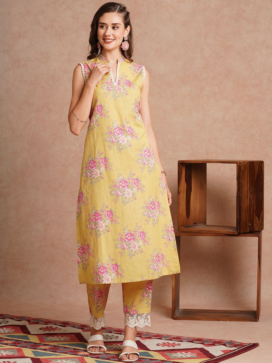 

FASHOR Floral Printed Tunic & Trouser, Yellow
