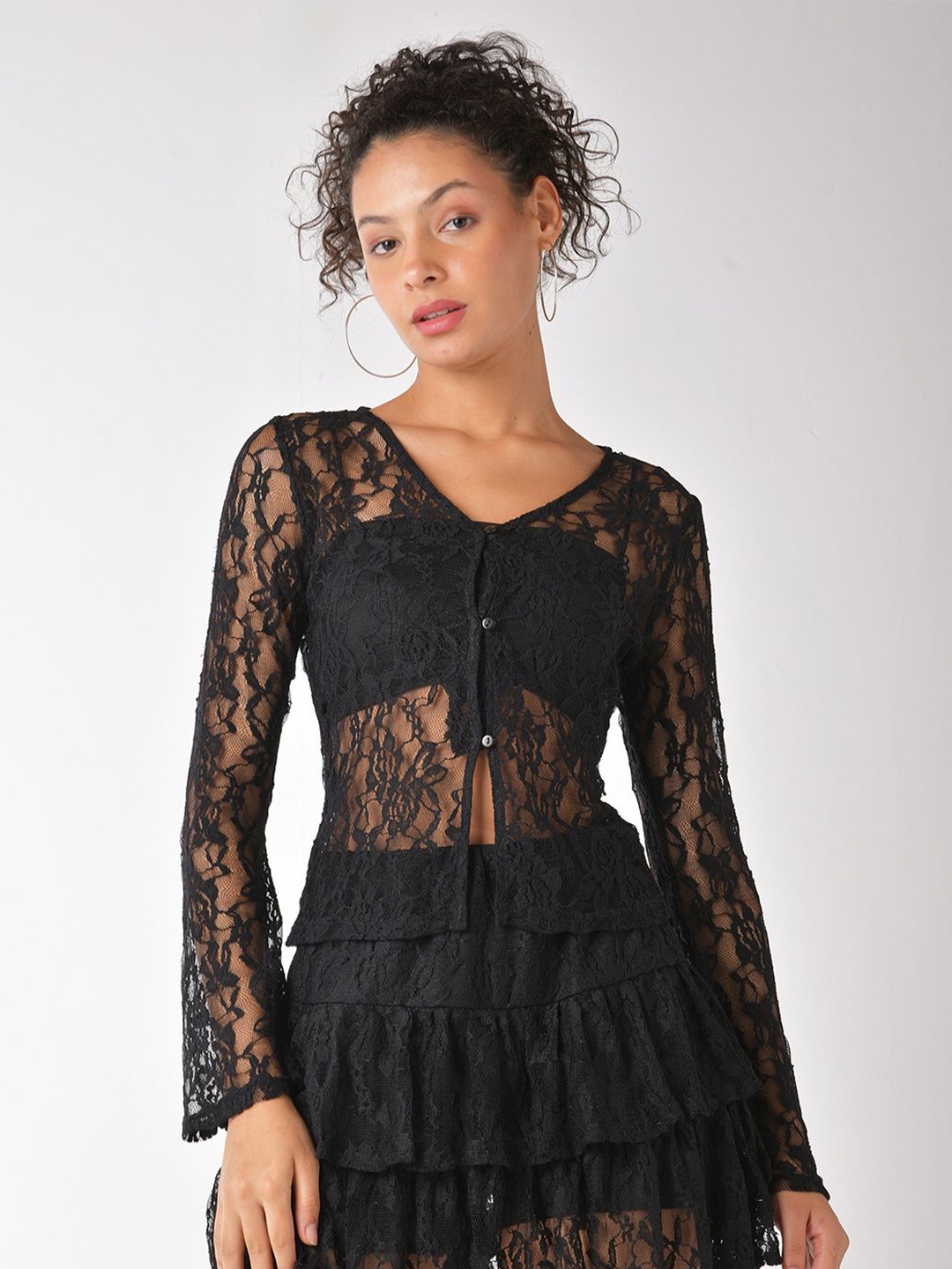 

IZF Lace Cardigan Top, Black