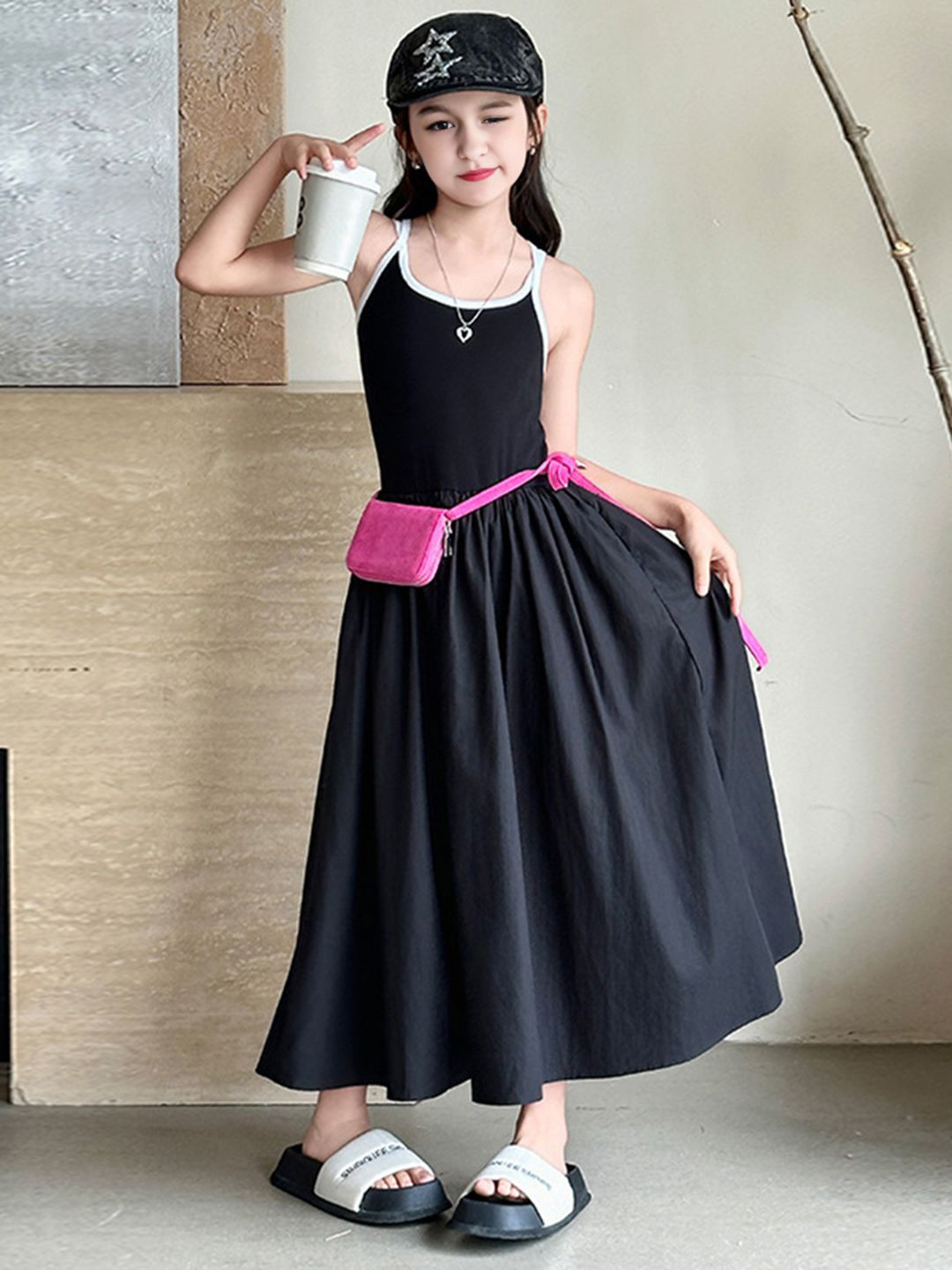 

INCLUD Girls Criss-Cross Back Maxi Dress, Black