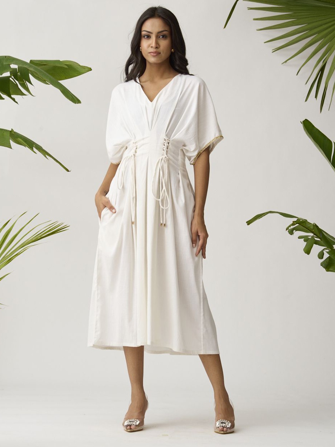 

Risate Kimono Sleeve Kaftan Midi Dress, White