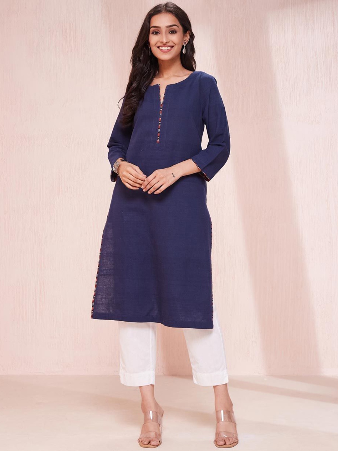 

Fabindia Round Neck Pure Cotton Straight Kurta, Blue