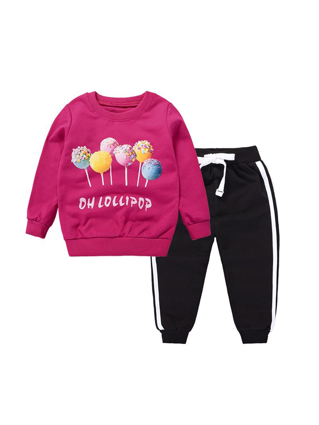 

StyleCast Pink Kids Printed Pure Cotton Joggers With Sweatshirt