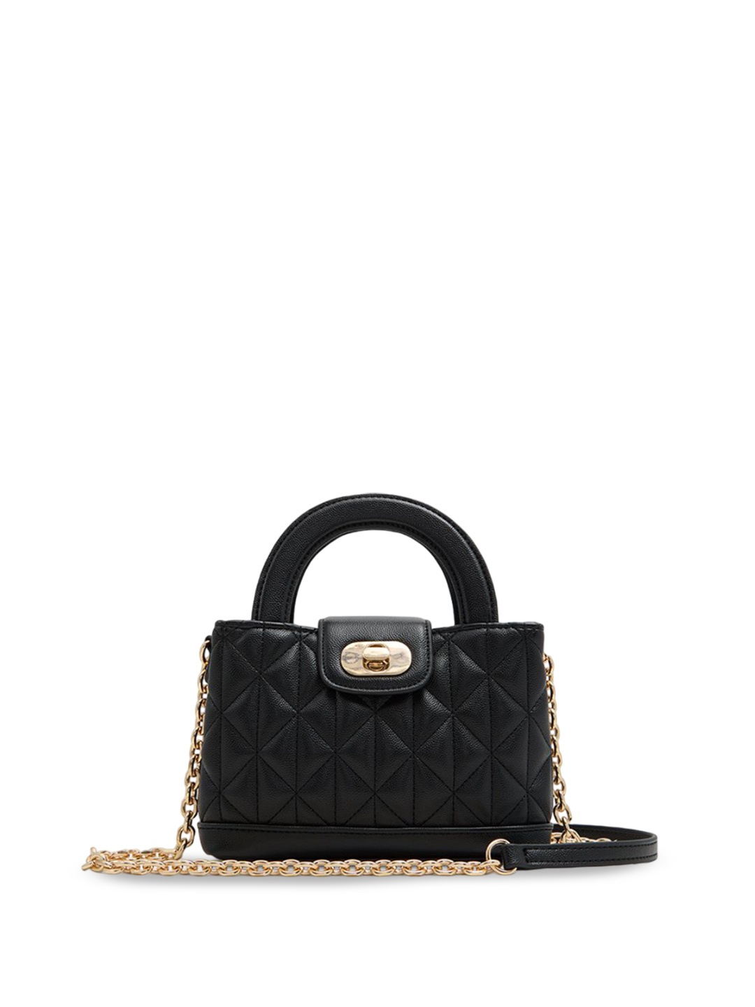 

ALDO Textured PU Structured Handheld Bag with Quilted, Black