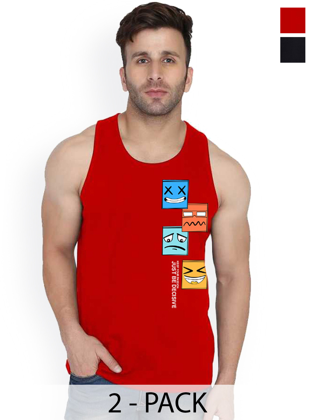 

SLOWLORIS Pack Of 2 Men Printed Innerwear Gym Vests, Black