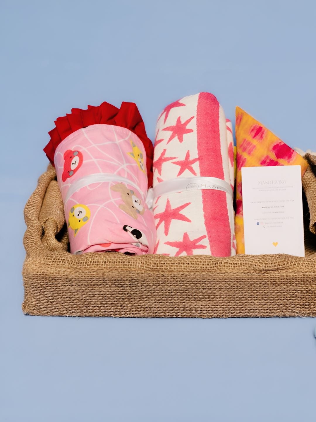 

MASU LIVING Red & Pink Printed Cotton Baby Hamper Home Gift Set
