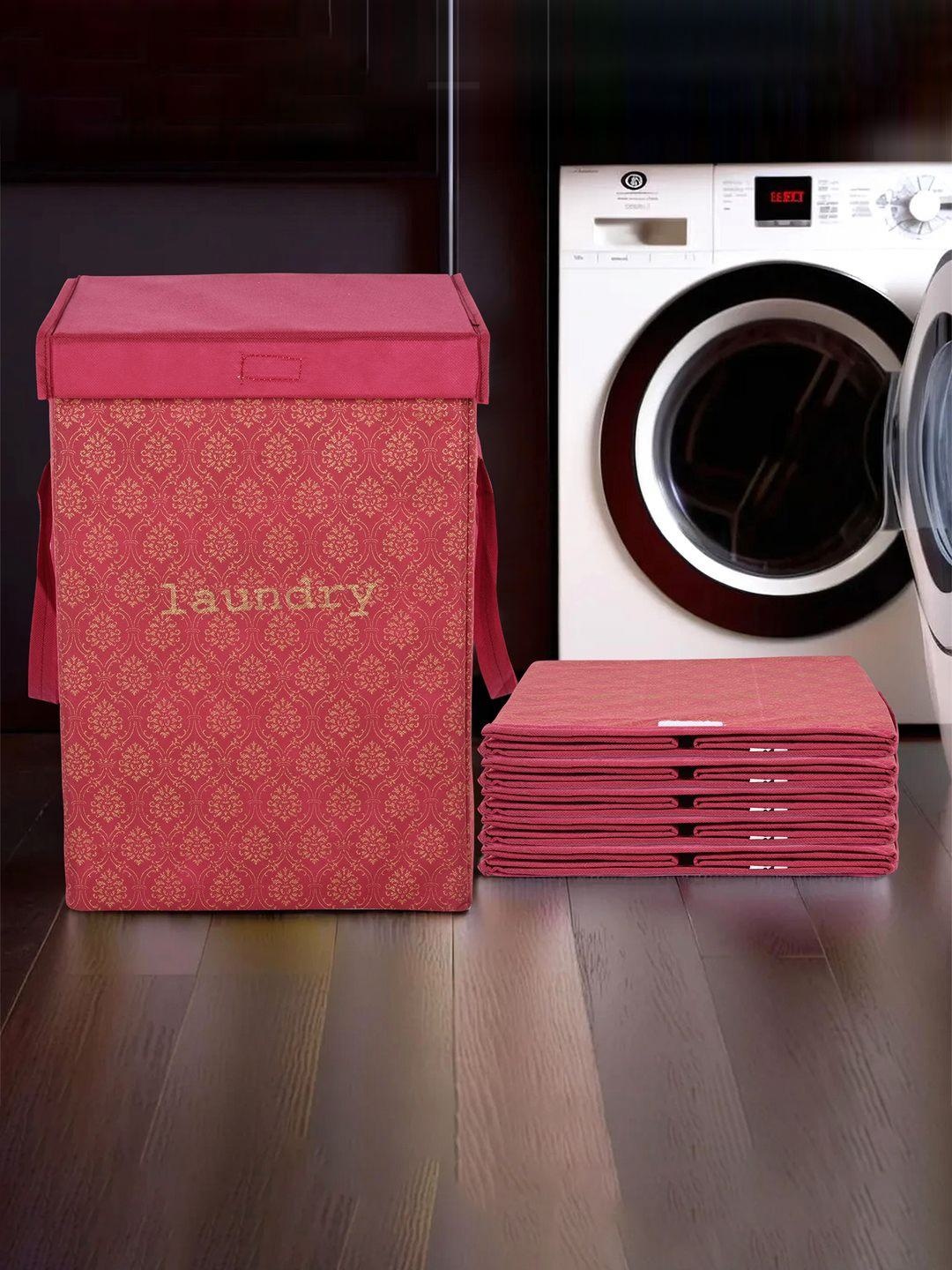 

Kuber Industries 6-Pcs Maroon Printed Laundry Bags
