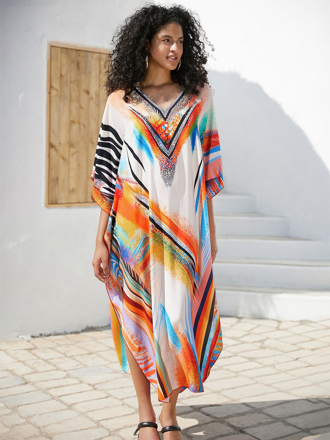 

LULU & SKY Striped Kaftan Dress, White
