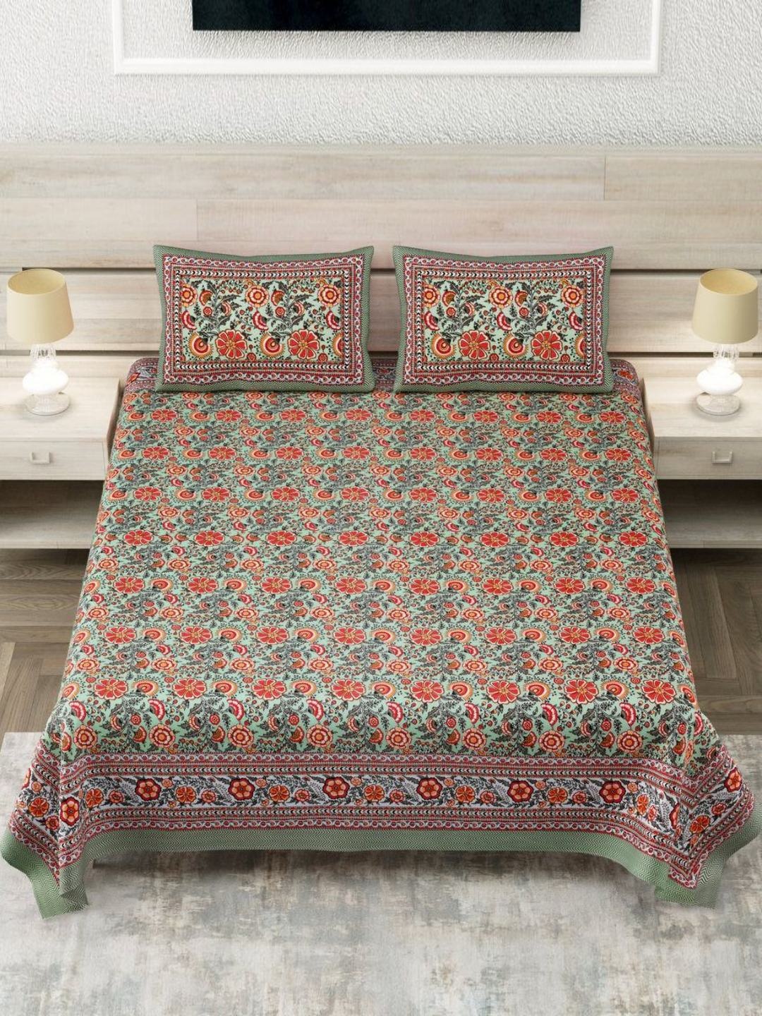 

Urban Jaipur Green & Red Floral 200 TC King Bedsheet with 2 Pillow Covers