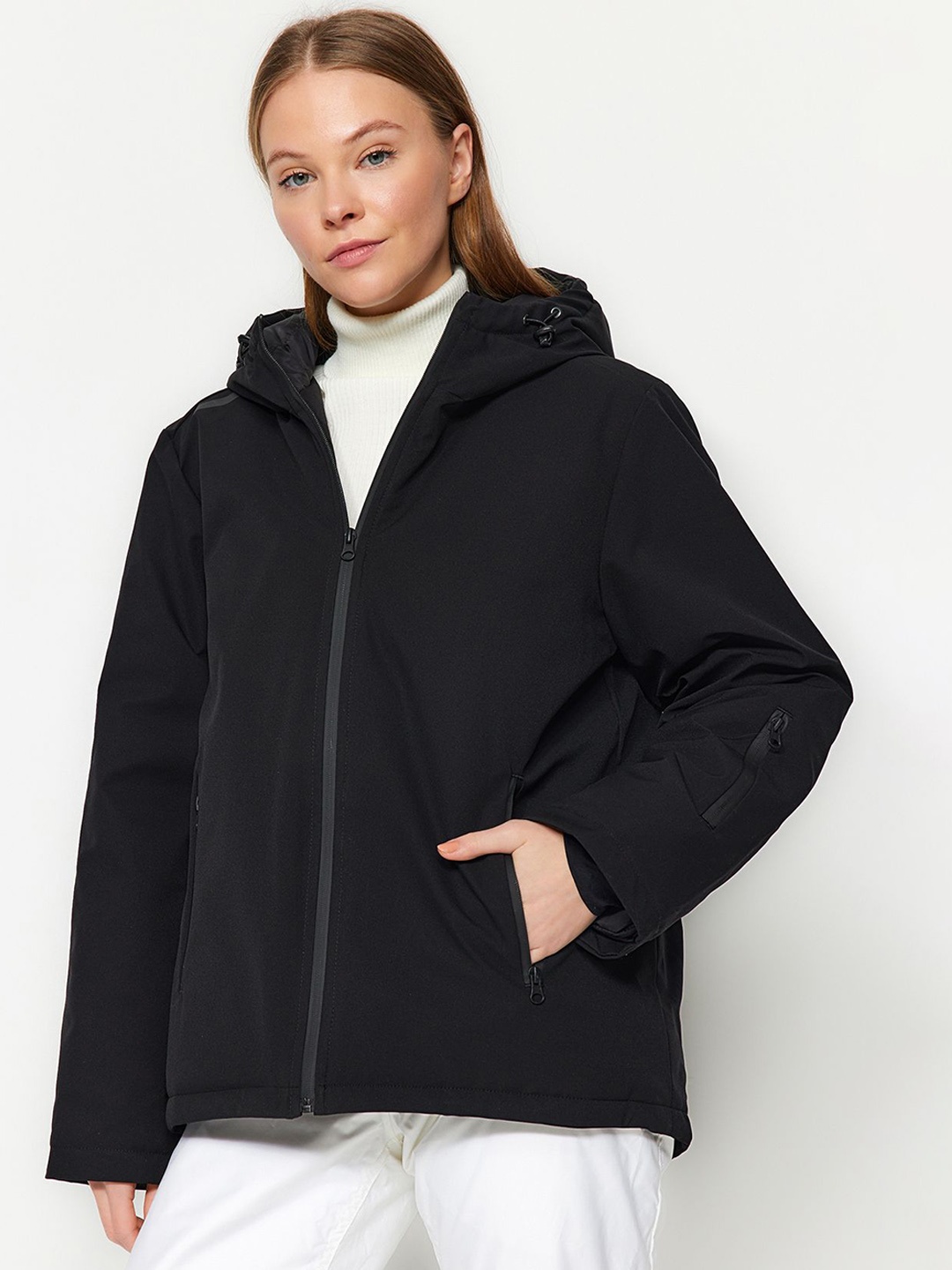 

Trendyol Women Solid Padded Hooded Jacket, Black