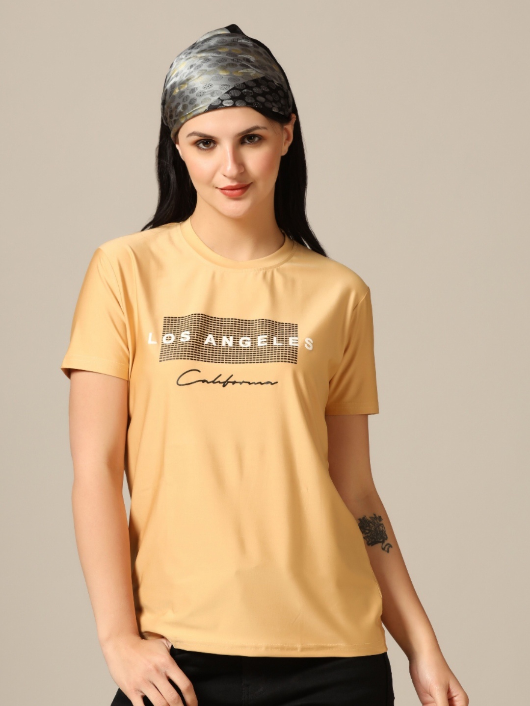 

TAGDO Women Typography Printed Round Neck T-Shirt, Khaki
