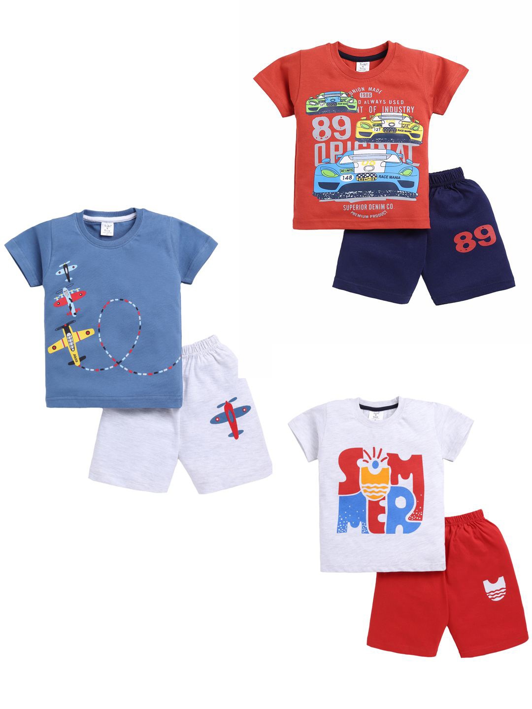 

Todd N Teen Boys Pack of 3 Graphic Printed Round Neck Pure Cotton T-shirt with Shorts, Red