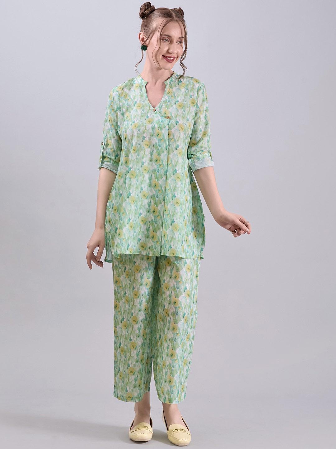 

Amarasha Printed Tunic With Trousers, Green