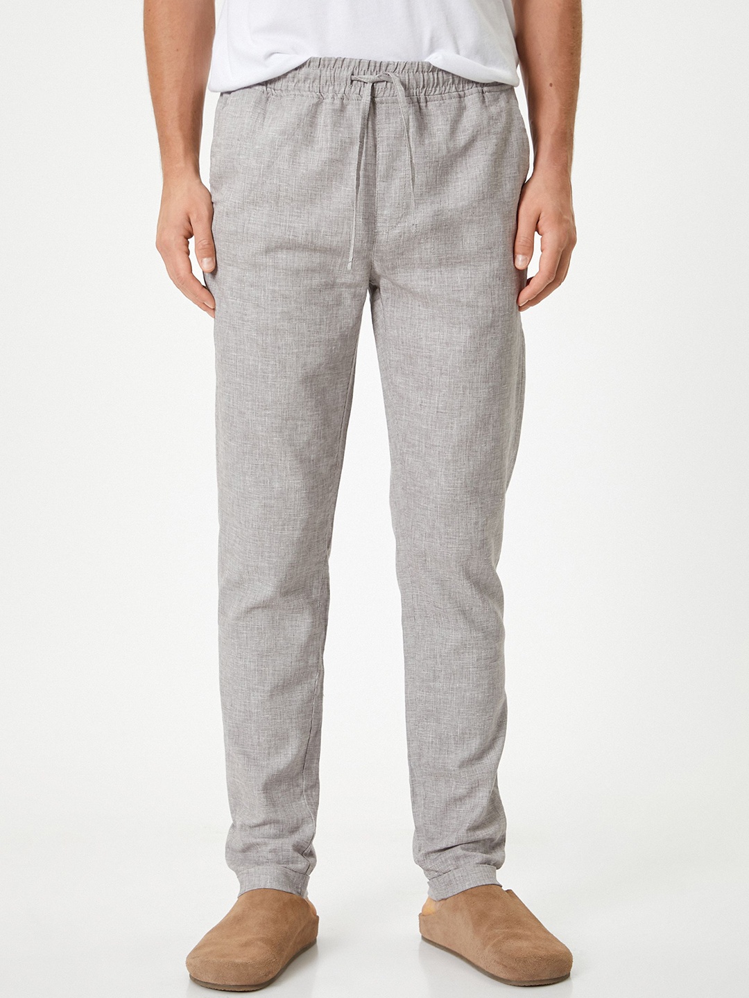 

Koton Men Textured Mid-Rise Trousers, Grey