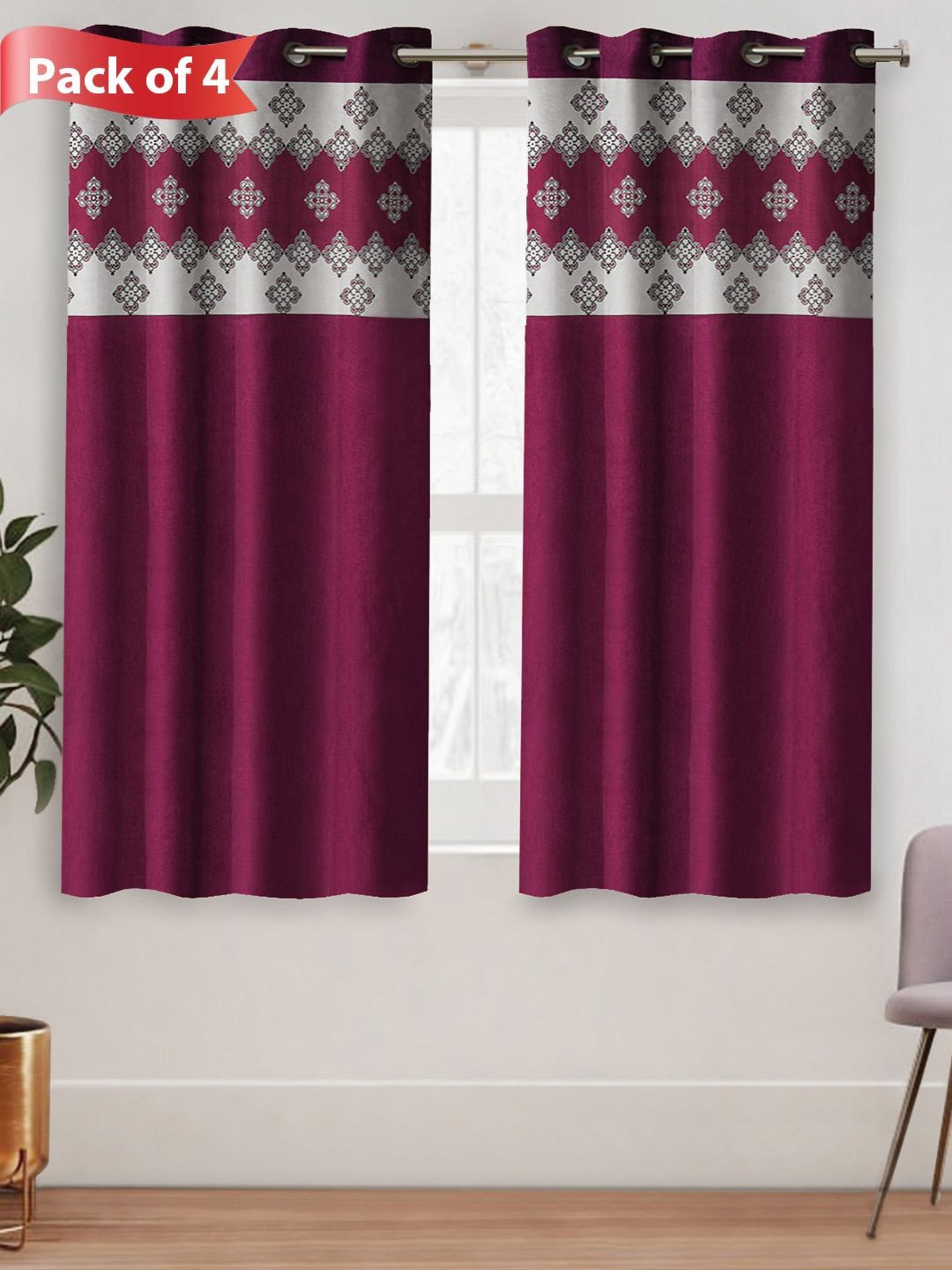 

Aura Maroon & Beige Set of 4 Ethnic Motifs Room Darkening Window