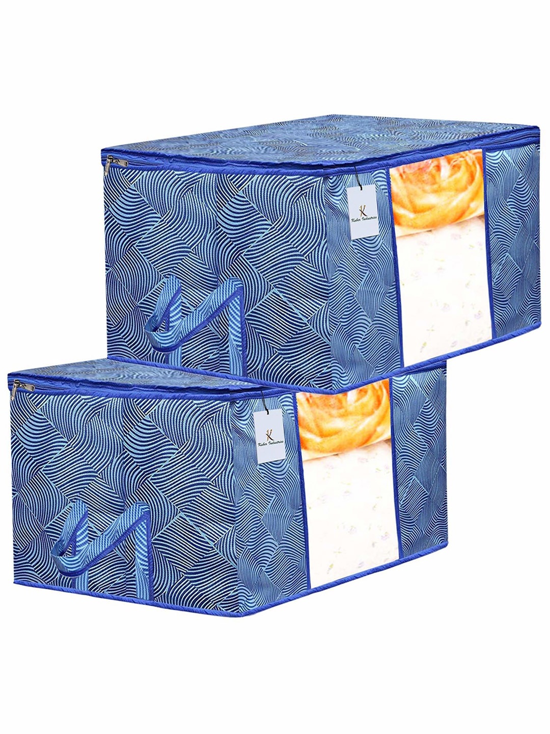

Kuber Industries Blue 2 Pieces Geometric Printed Multi-Utility Organisers
