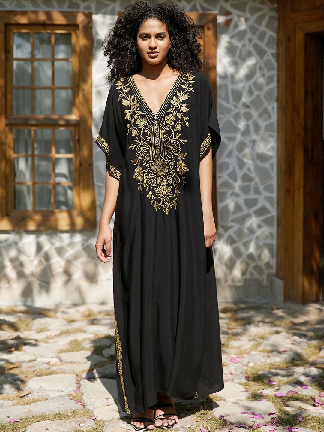 

LULU & SKY Embroidered Kaftan Maxi Dress, Black