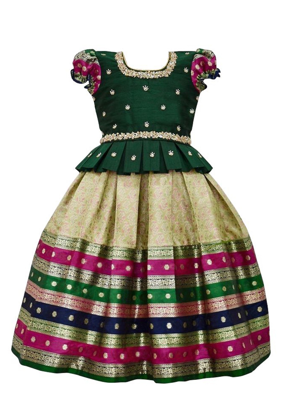 

UFB Girls Embroidered Beads and Stones Square Neck Puffed Ready to Wear Lehenga & Choli, Green