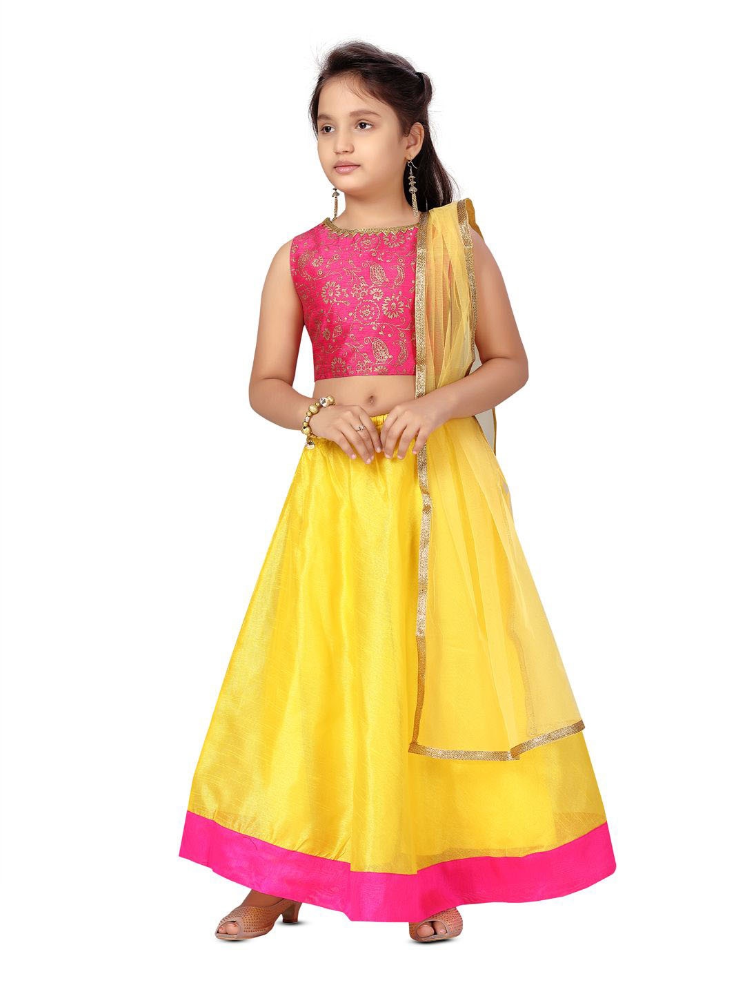 

BAESD Girls Ready to Wear Silk Lehenga & Blouse With Dupatta, Pink