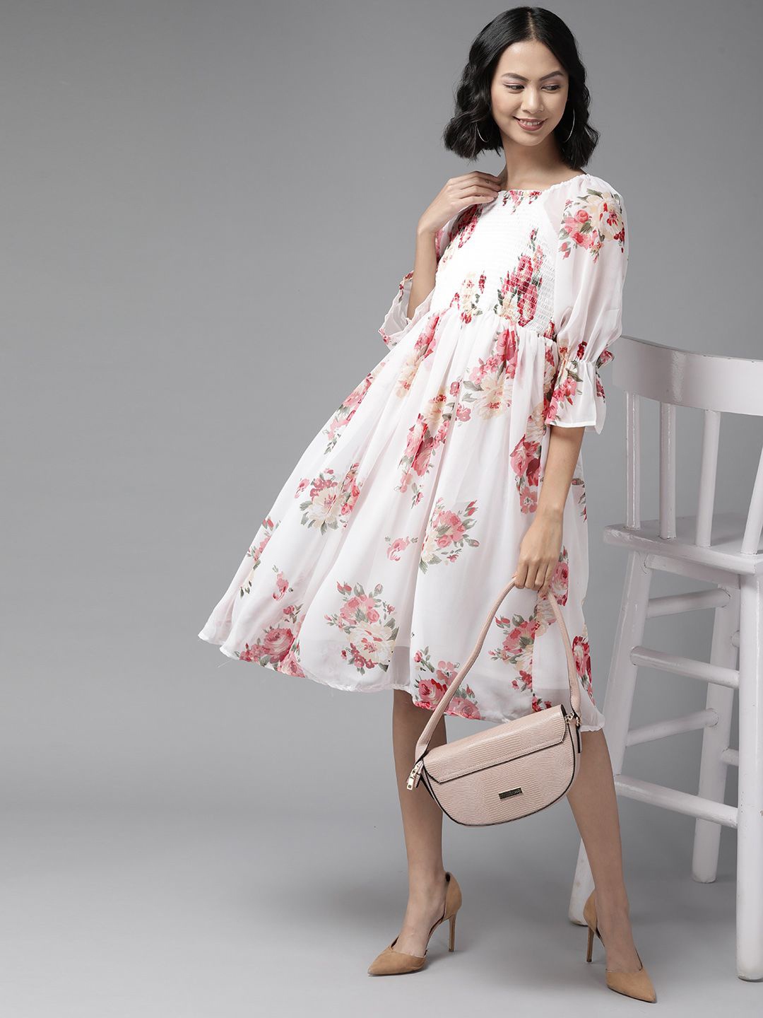 

BAESD Bell Sleeve A-Line Floral Dress, White