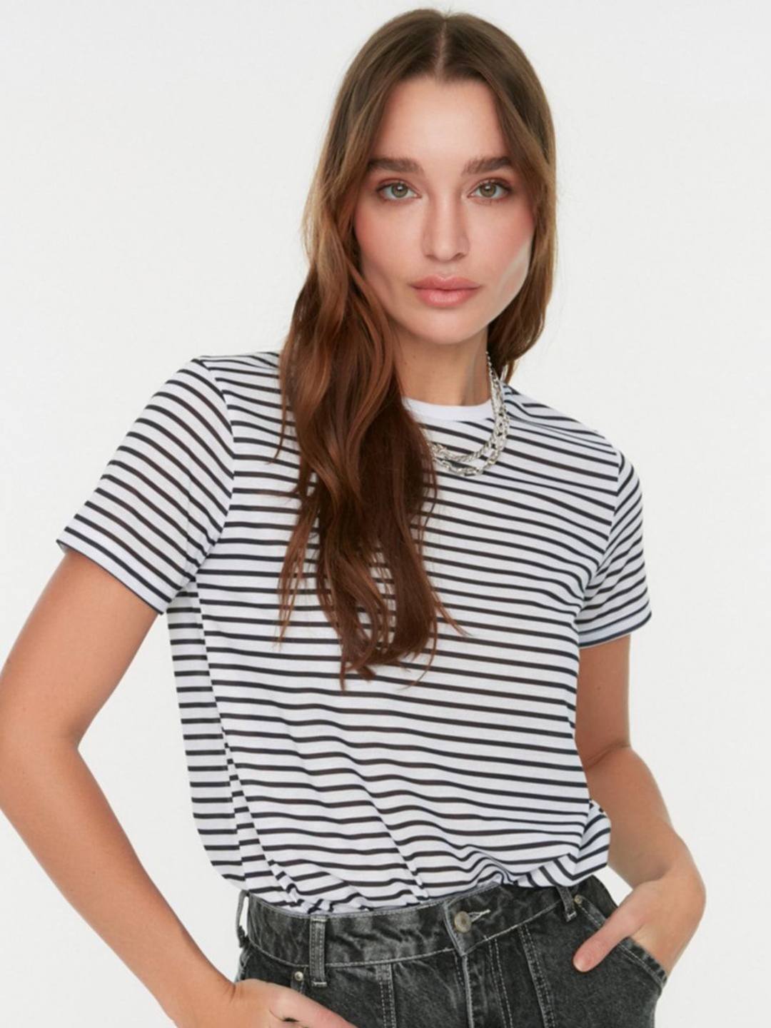 

Trendyol Women Solid Round Neck T-Shirt, White