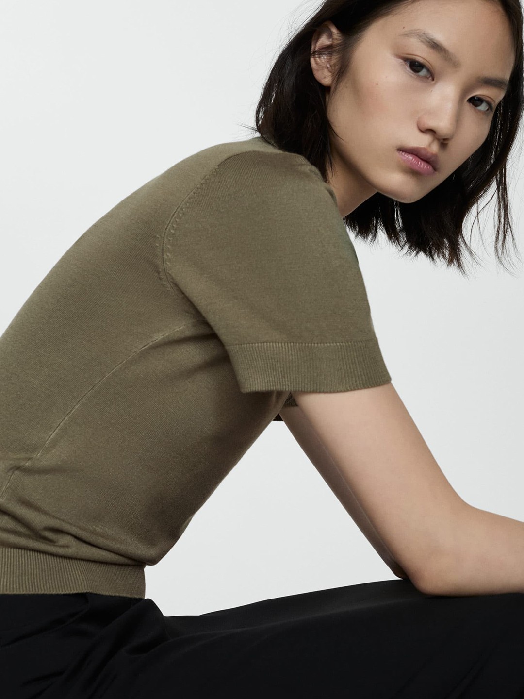 

MANGO Knitted T-shirt, Olive