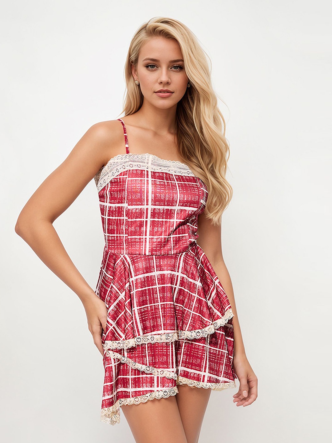 

LULU & SKY Checked Fit & Flare Mini Dress, Red