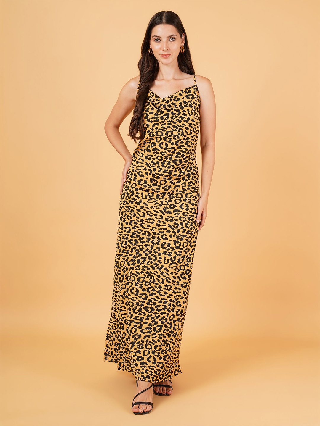 

IX IMPRESSION Leopard Printed Shoulder Strap Maxi Dress, Yellow
