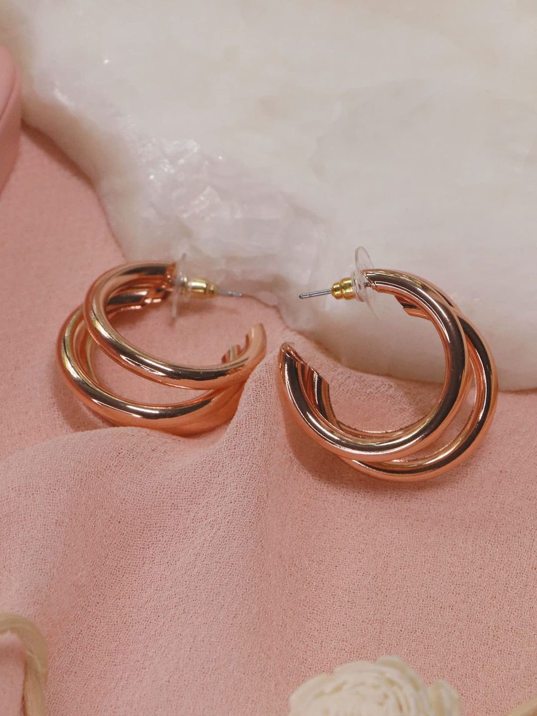 

KRENOZ Rose Gold-Plated Stainless Steel Layered Half Hoop Earrings