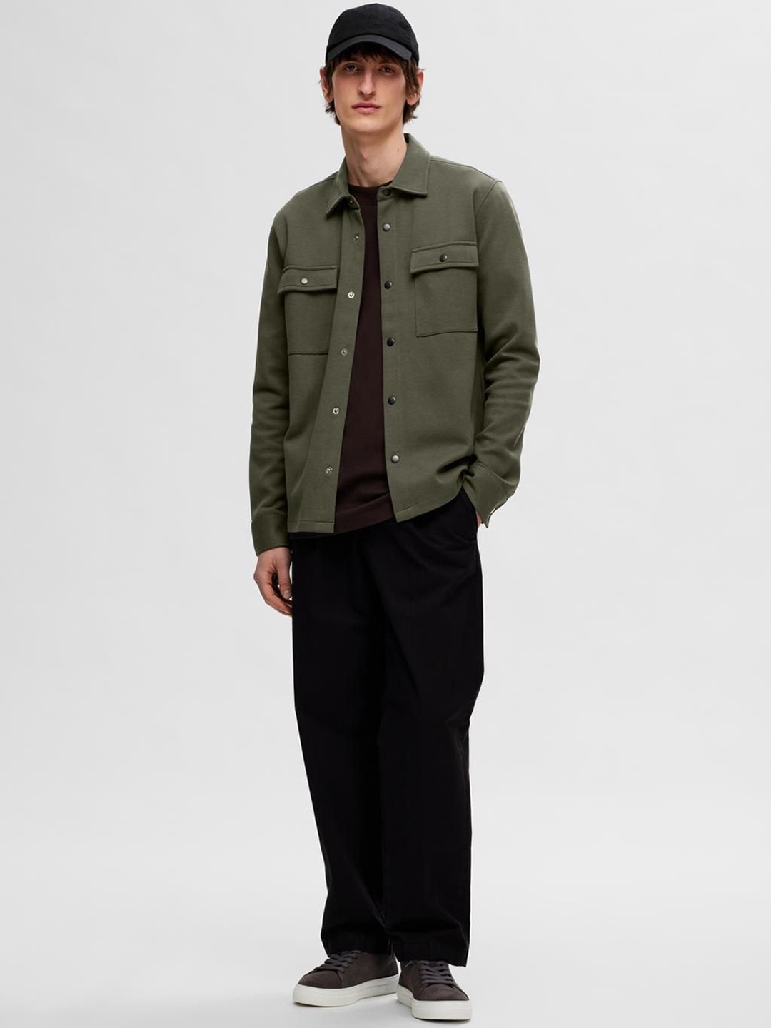 

SELECTED Men Geometric Crop Denim Jacket, Green