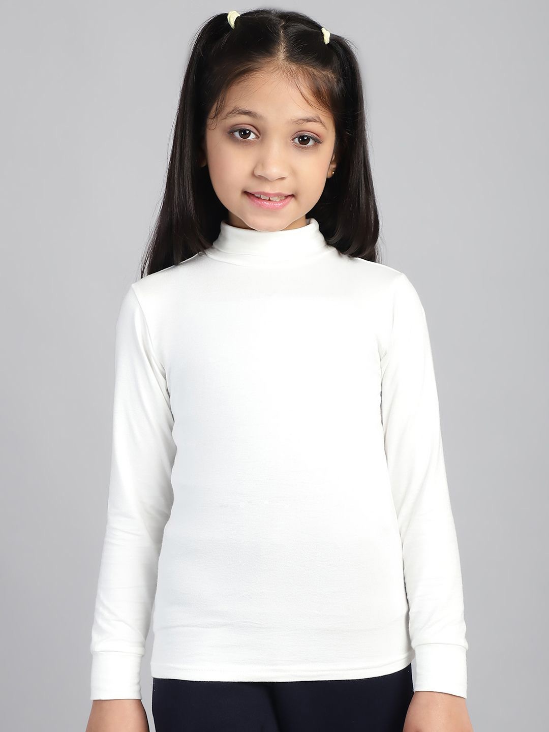 

Baawri Girls Solid High Neck Cotton Top, White