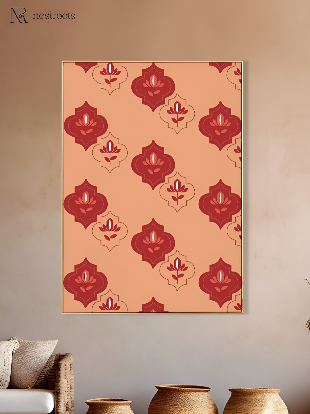 

nestroots Peach-Coloured & Maroon Soiree Motifs Wooden Painting Wall Art