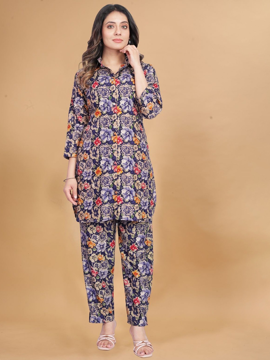 

VEECHIS Floral Printed Tunic & Trousers, Blue