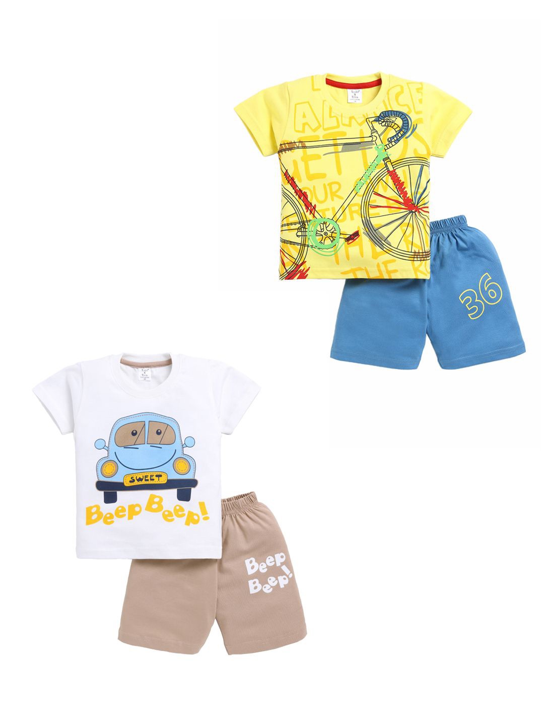 

Todd N Teen Boys Pack of 2 Graphic Printed Round Neck Pure Cotton T-shirt with Shorts, Yellow