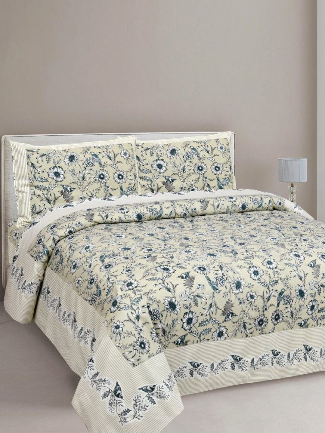 

Urban Jaipur Green & Blue King Bedsheet with 2 Pillow Covers