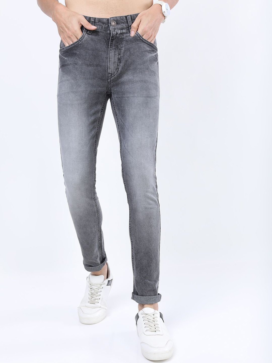 

HIGHLANDER Men Skinny Fit Heavy Fade Stretchable Jeans, Grey
