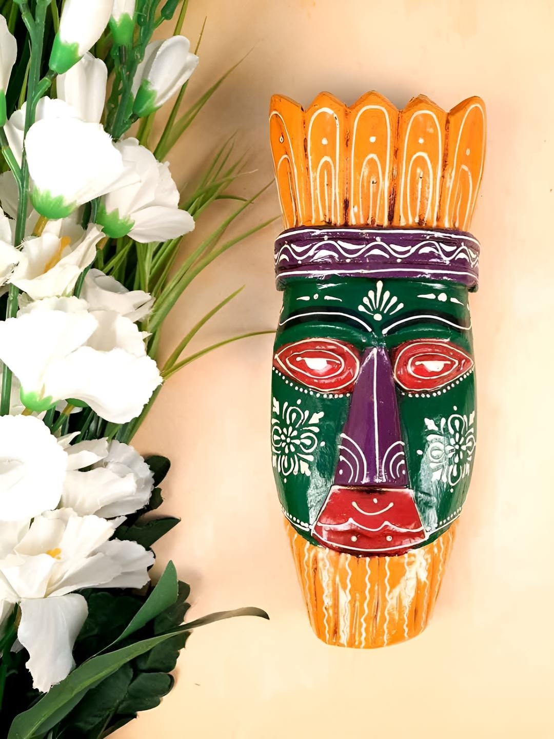 

apka mart Green & Orange Tribal Printed Wooden Wall Masks