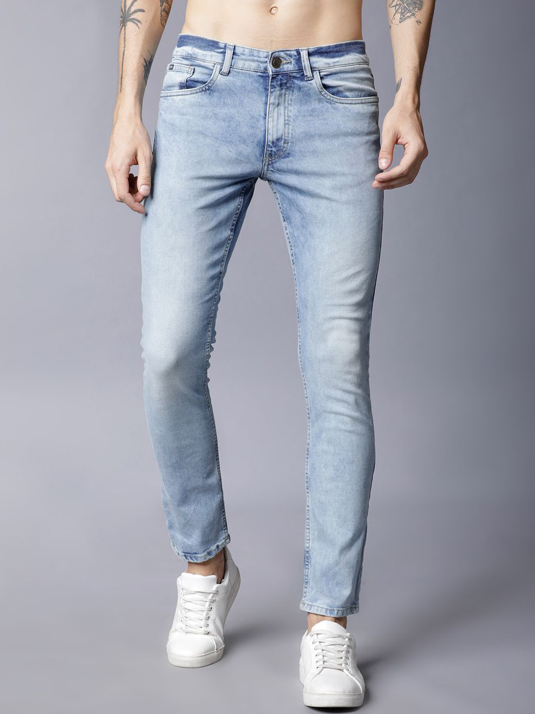 

HIGHLANDER Men Slim Fit Mid-Rise Heavy Fade Stretchable Jeans, Blue