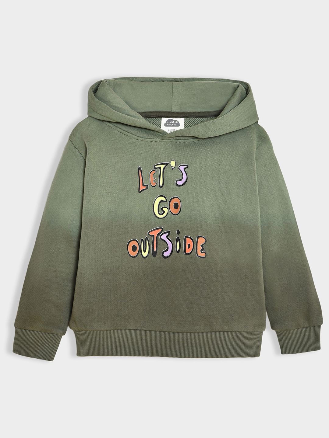 

MiArcus Boys Dyed Typography Printed Hooded Sweatshirt, Green