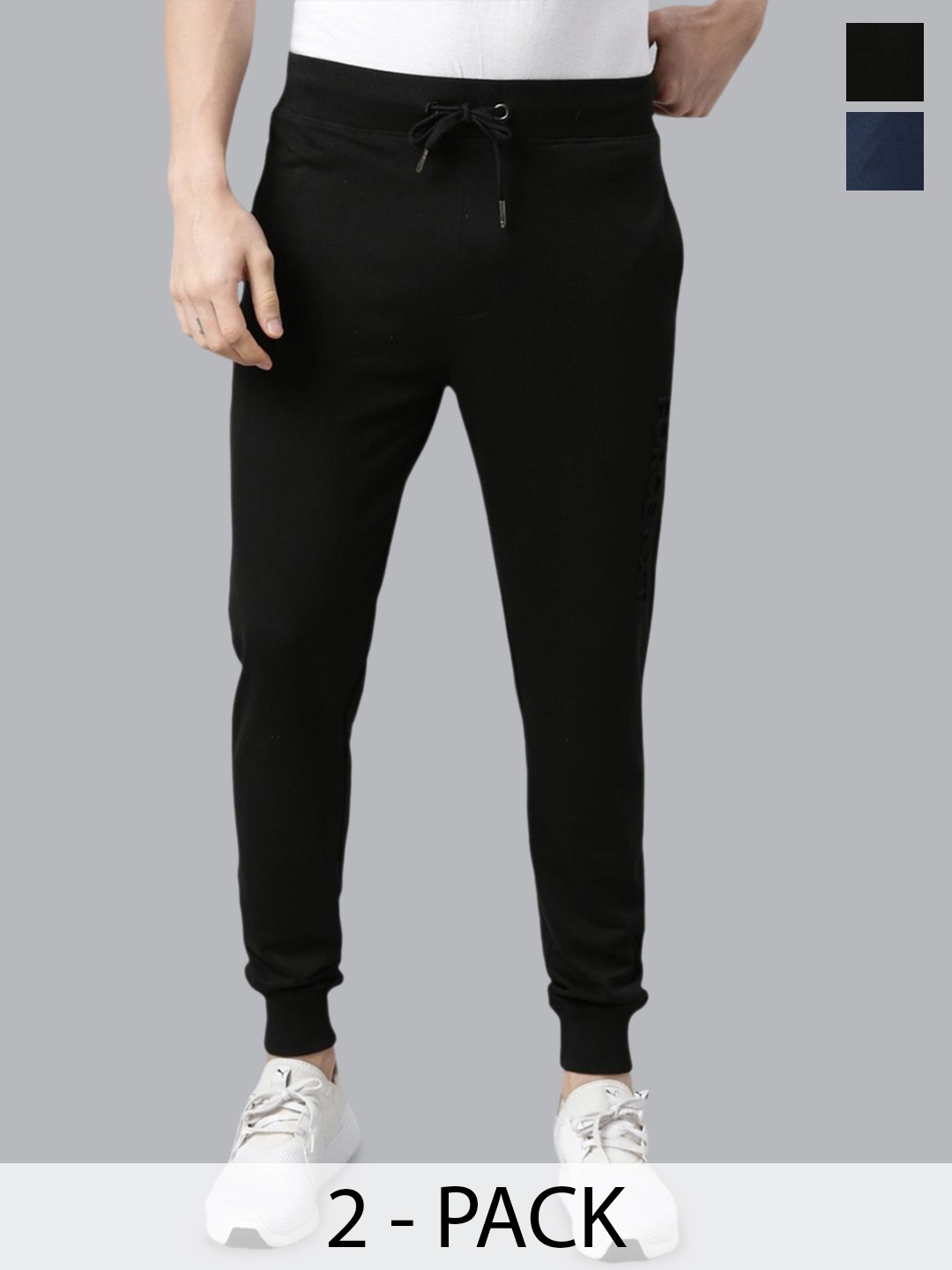 

Force NXT Pack Of 2 Solid Mid-Rise Joggers, Navy blue