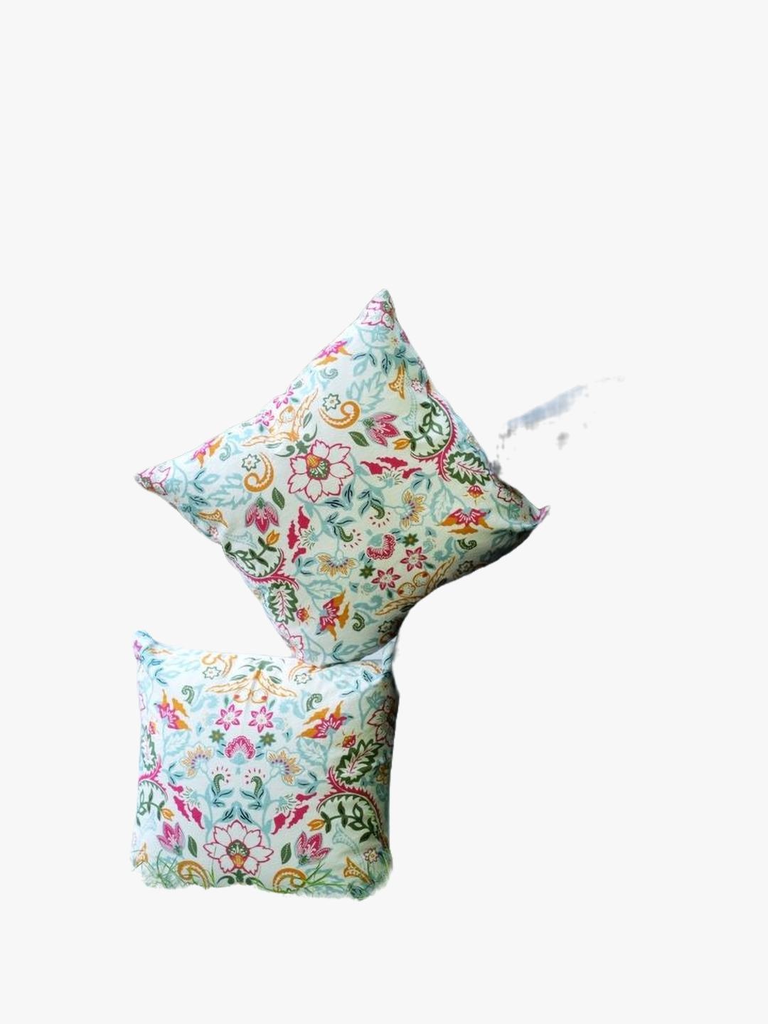 

ABSTRACT INDIA White & Red 2 Pieces Printed Cotton Square Cushion Covers