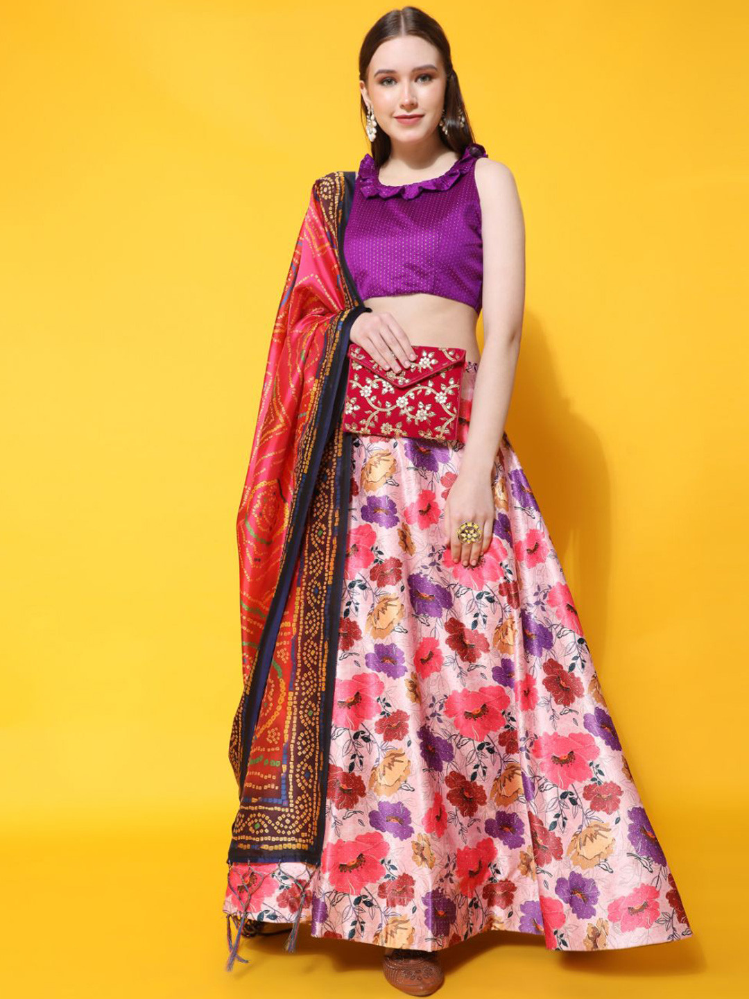 

Kaizen TEXO FAB Digital Printed Semi-Stitched Lehenga & Unstitched Blouse With Dupatta, Purple