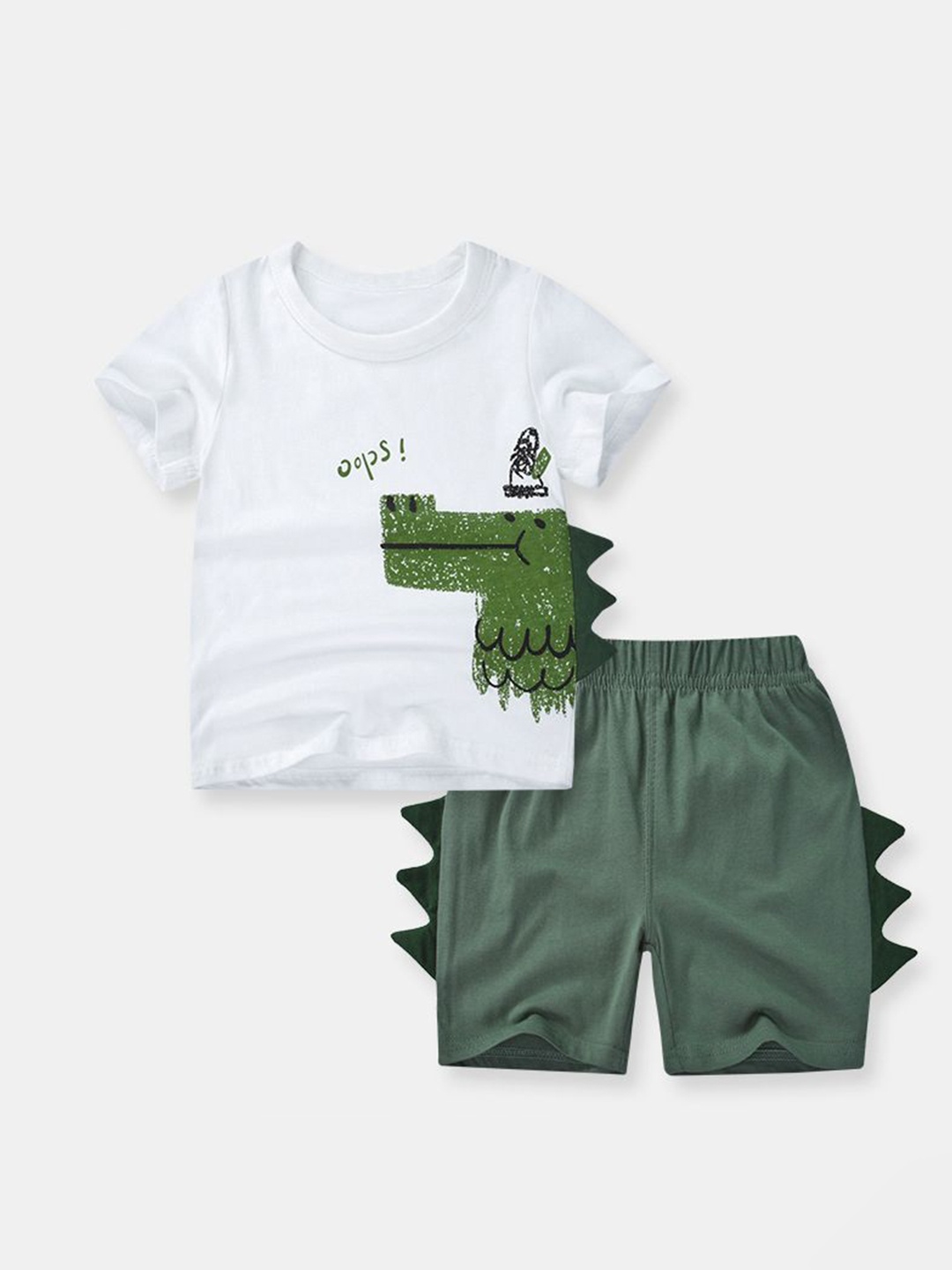 

StyleCast Kids White & Green Printed Cotton T-shirt With Shorts