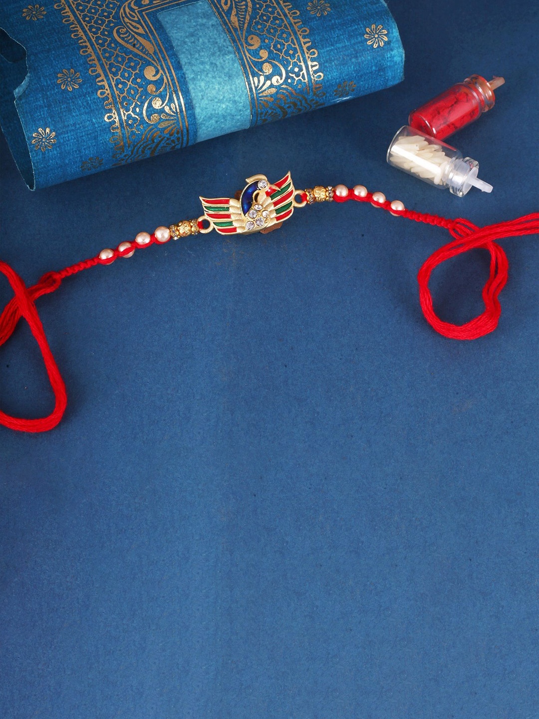 

Vighnaharta Set of 4 Pearls Beaded Thread Rakhis, Red