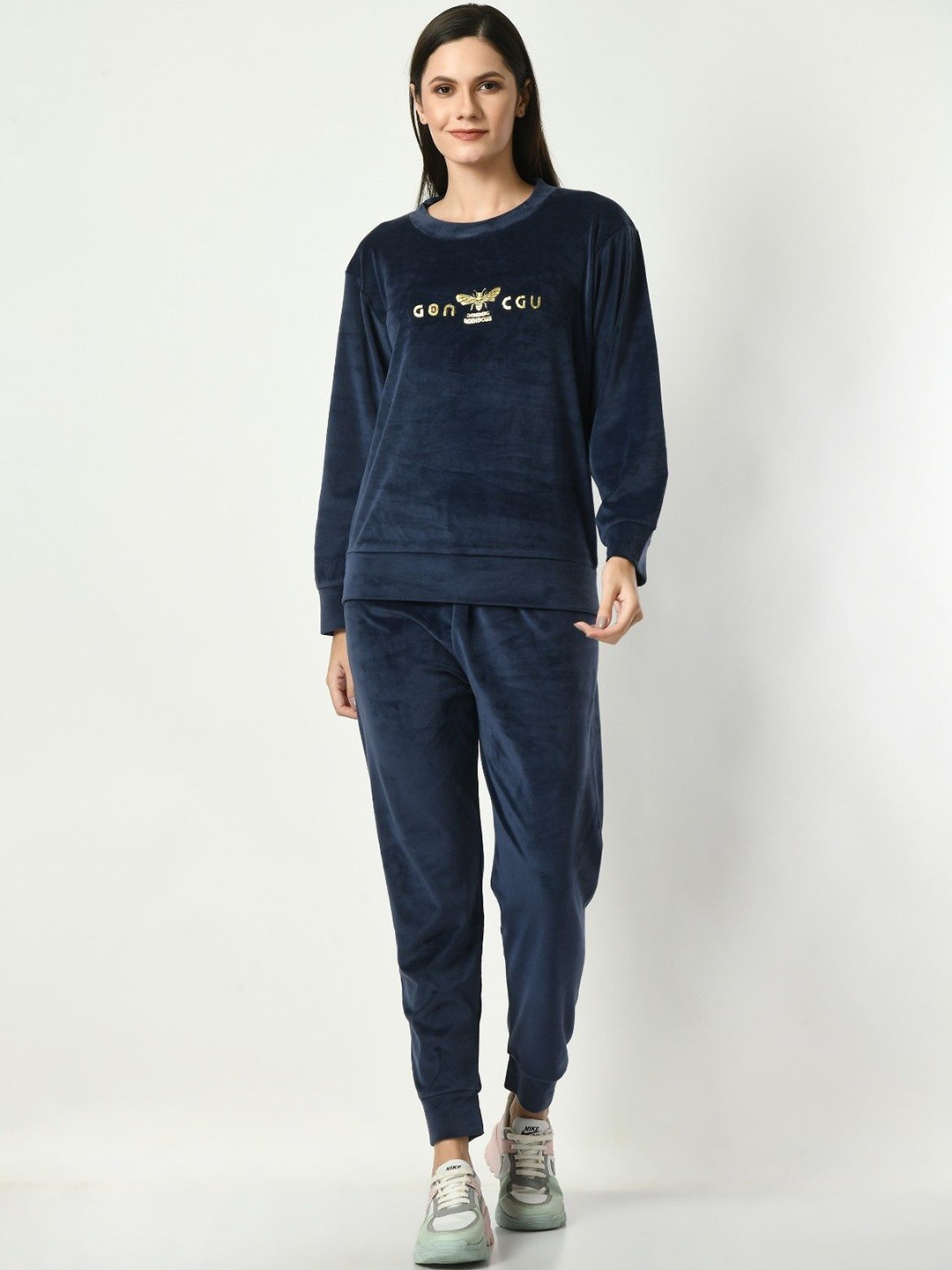 

BAESD Printed Round Neck Sweatshirt With Pyjamas, Blue