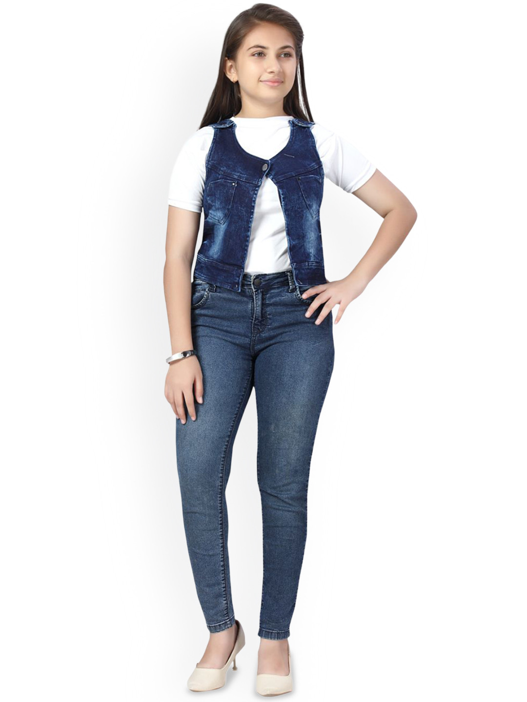 

BAESD Girls Washed Sleeveless Crop Denim Jacket, Blue