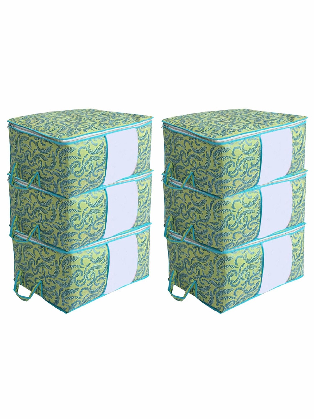 

Kuber Industries Green 6 Pieces Floral Printed Drawer Organisers