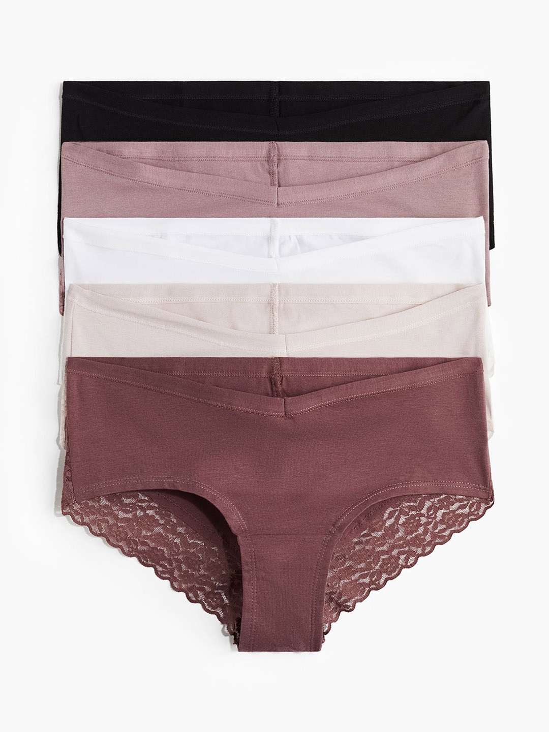 

H&M MAMA 5-Pack Lace-Trimmed Cotton Hipster Briefs, Pink