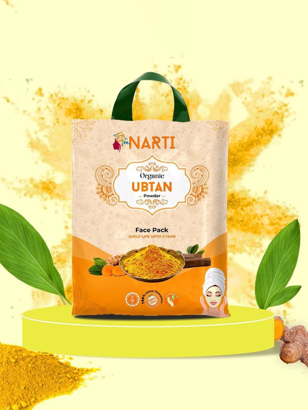 

NARTI Pure Organic Haldi Chandan Ubtan Powder - 300g, Gold