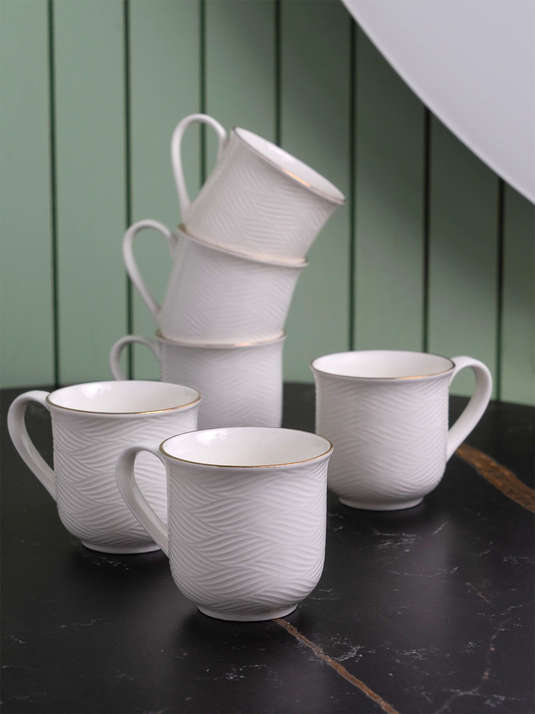 

CLAY CRAFT White 6 Pieces Textured Ceramic Glossy Cups 110 ml