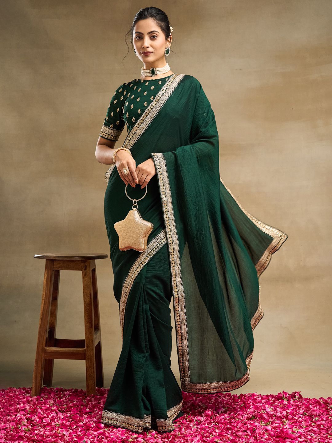 

kasee Solid Embroidered Pure Silk Saree, Green